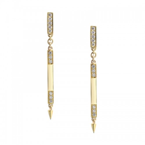 14K YELLOW GOLD RETURN SANS TWO TIER EARRINGS WITH .22CTTW ROUND SI CLARITY & GH COLOR DIAMONDS