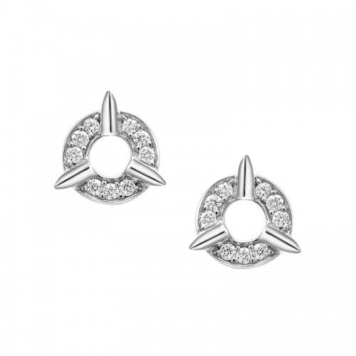 14K WHITE GOLD DAINTY CYCLES SANS STUD EARRINGS WITH .09CTTW ROUND SI CLARITY & GH COLOR DIAMONDS