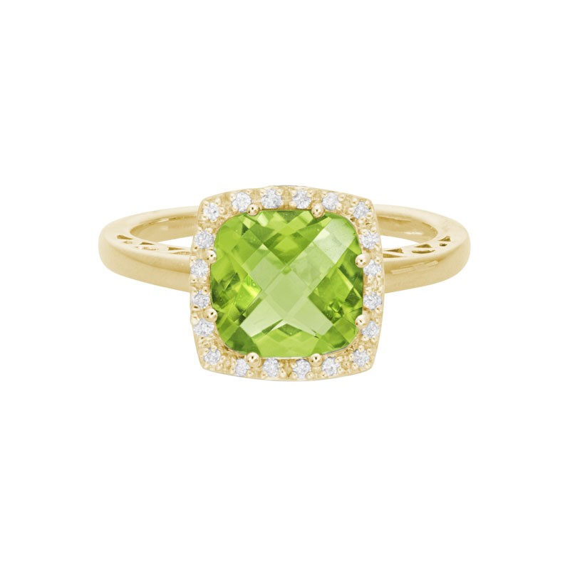 14K YELLOW GOLD 8MM (2.5CT) SQUARE CHECKERBOARD CUT RING WITH .10CTTW ROUND SI CLARITY & GH COLOR DIAMONDS SET IN THE HALO