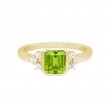 14K YELLOW GOLD 6X7MM (1.30CT) EMERALD CUT BEZEL SET PERIDOT RITNG WITH .11CTTW ROUND SI CLARITY & GH COLOR DIAMONDS SET ON THE SIDES