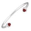 Sterling Silver Multimedia Cabochon Bezel Red Agate Bangle (Silver Diamond/Red Agate Bangle)