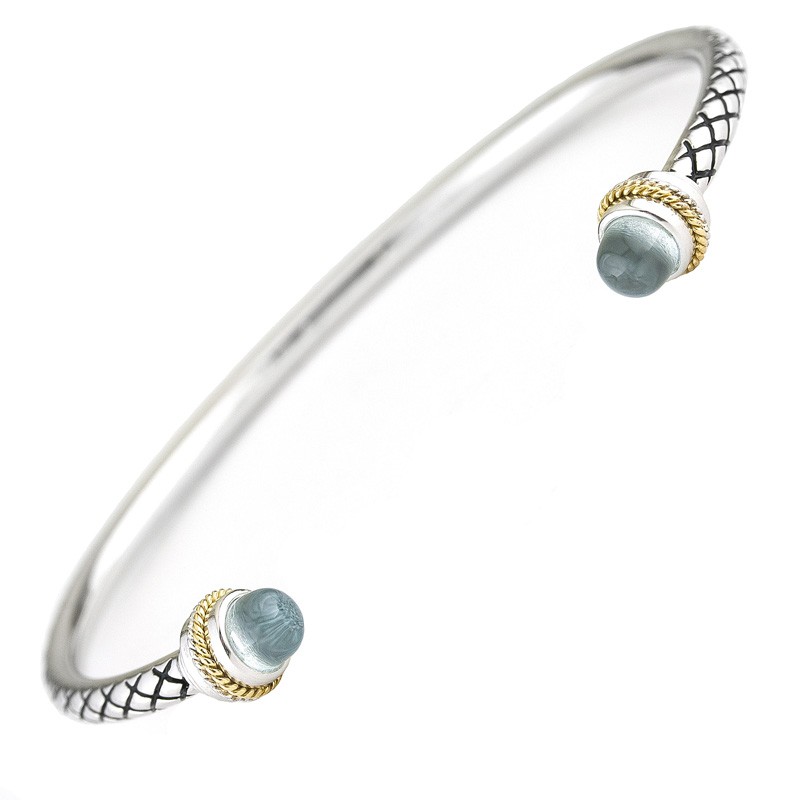 Multimedia Cabochon Bezel Blue Topaz Bangle (18k/Silver Blue Topaz Bangle)