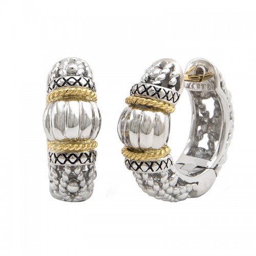 La Corona Round Pave Silver/Gold Earring (18k/Silver Earrings)