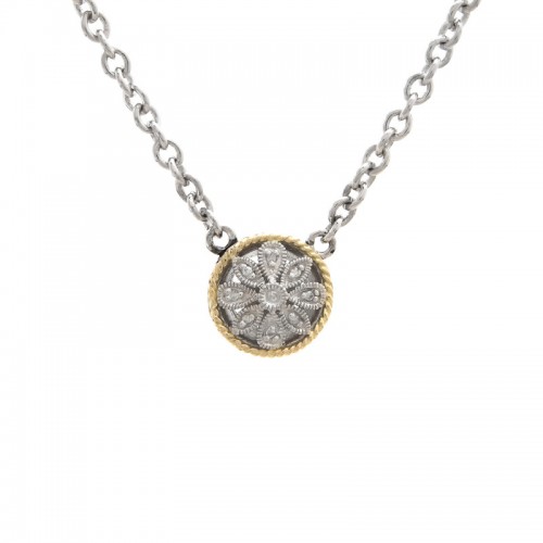 Andrea II Round Pave Diamond Necklace (18k/Silver Diamond Pendant)