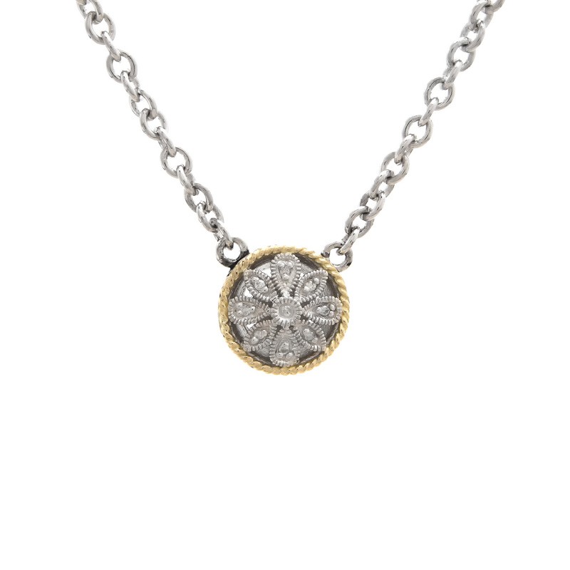 Andrea II Round Pave Diamond Necklace (18k/Silver Diamond Pendant)