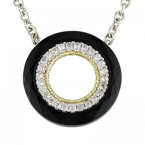 Lucero Round Prong Onyx/W Topaz Necklace (18k/Silver Onyx/White Topaz Necklace)