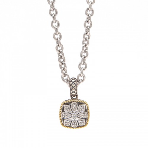 Andrea II Round Pave Diamond Pendant (18k Silver Dia Antique Look Sq Pendant)