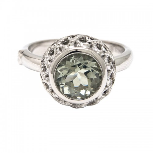 Sterling Silver Rioja Round Bezel Green Amethyst Ring (Silver Green Amethyst Ring)