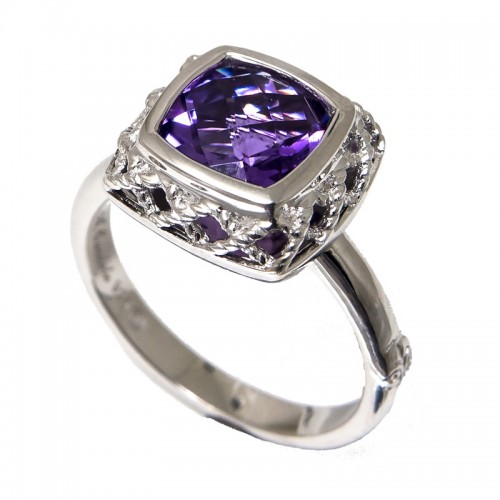 Sterling Silver Rioja Square Bezel Amethyst Ring (Silver Ametyhst Ring)