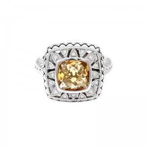 Sterling Silver Lazo De Colores Cushion Bezel Citrine Ring (Silver Diamond/Citrine Ring)