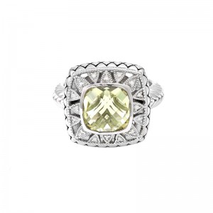 Sterling Silver Lazo De Colores Cushion Bezel Lemon Quartz Ring (Silver Diamond/Lemon Topaz Ring)