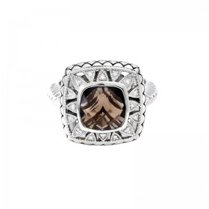 Sterling Silver Lazo De Colores Cushion Bezel Smoky Quartz Ring (Silver Diamond/Smoky Quartz Ring)