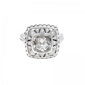 Sterling Silver Lazo De Colores Cushion Bezel White Topaz Ring (Silver Diamond/White Topaz Ring)