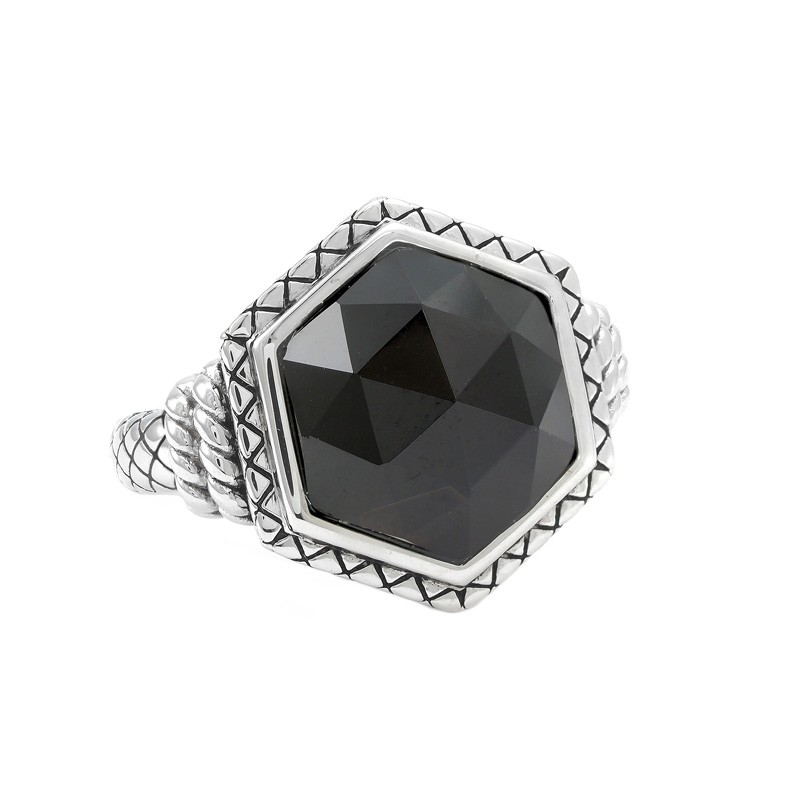 Sterling Silver Trebol Hexagon Bezel Onyx Ring (Silver Onxy Ring)