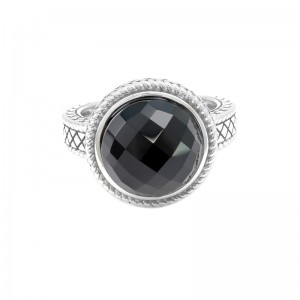 Sterling Silver Trebol Round Bezel Onyx Ring (Silver Onxy Ring)