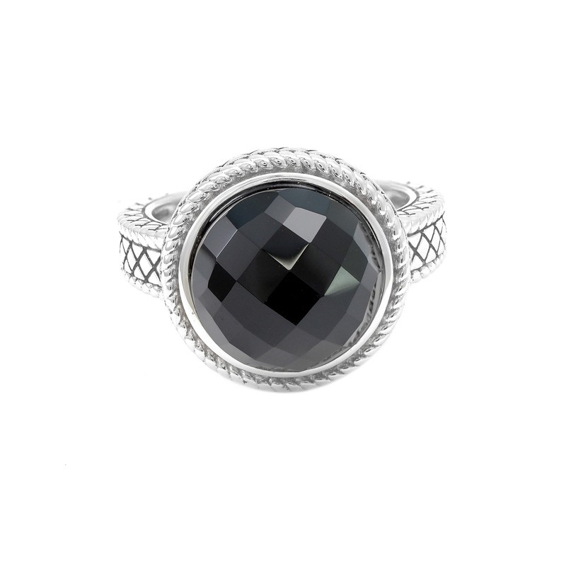 Sterling Silver Trebol Round Bezel Onyx Ring (Silver Onxy Ring)