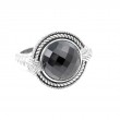 Sterling Silver Trebol Round Bezel Onyx Ring (Silver Onxy/Diamond Ring)