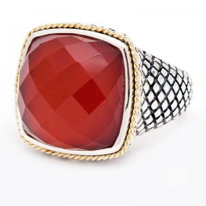 Trebol Cushion Bezel Red Agate Ring (18k/Silver Red Agate Doublet Ring)