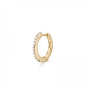 AURELIE GI "OLA" 14K YELLOW GOLD SINGLE HOOP EARRING WITH PAVE DIAMOND