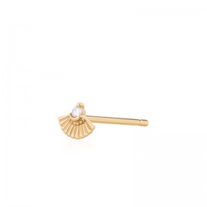 AURELIE GI "GLORIA" 14K YELLOW GOLD SINGLE DIAMOND FAN STUD EARRING