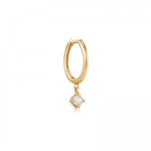 AURELIE GI "HELENA" 14K YELLOW GOLD HOOP EARRING WITH SINGLE PEARL DROP