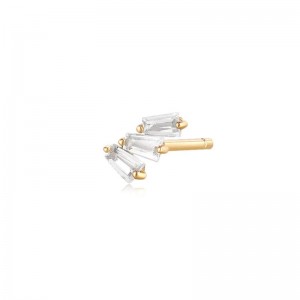 AURELIE GI "MONA" 14K YELLOW GOLD BAGUETTE TRIO WHITE SAPPHIRE SINGLE EARRING