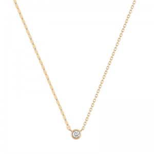 AURELIE GI "NOLA" 14K YELLOW GOLD DIAMOND BEZEL NECKLACE WTITH DUAL CHAIN