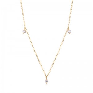 AURELIE GI "CRESSIDA" 14K YELLOW GOLD FLOATING TRIPLE DIAMOND NECKALCE