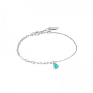 ANIA HAIE STERLING SILVER TIDAL TURQUOISE MIXED LINK BRACELET