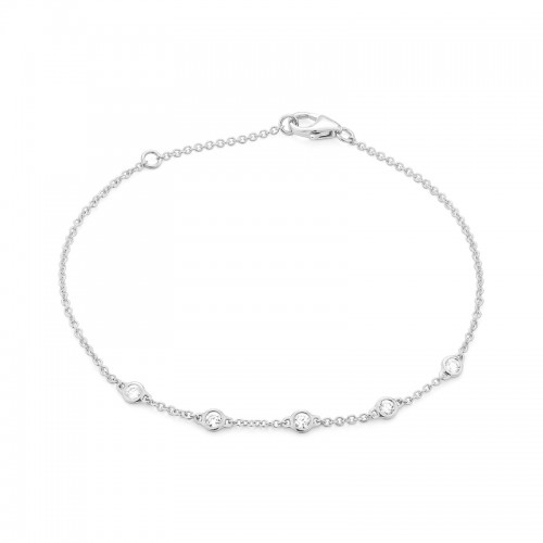 14K WHITE GOLD CABLE CHAIN WITH 5 ROUND BEZEL SET SI CLARITY & H COLOR BEZEL SET DIAMONDS