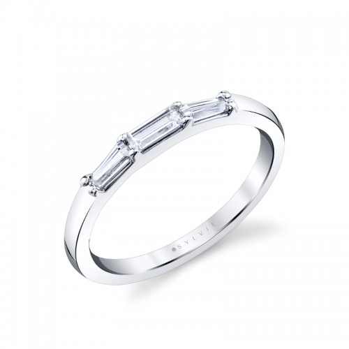 Three Stone Prong Set Baguette Wedding Ring - Nicolette