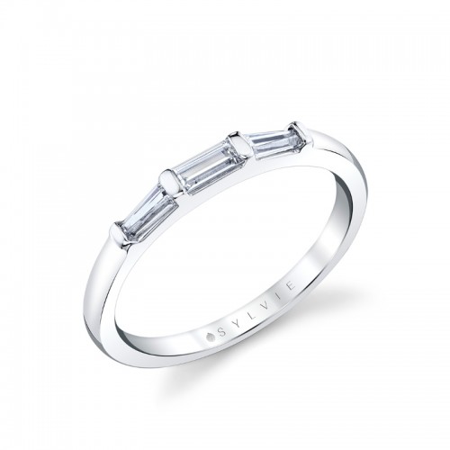 Three Stone Bar Set Baguette Wedding Ring - Nicolette