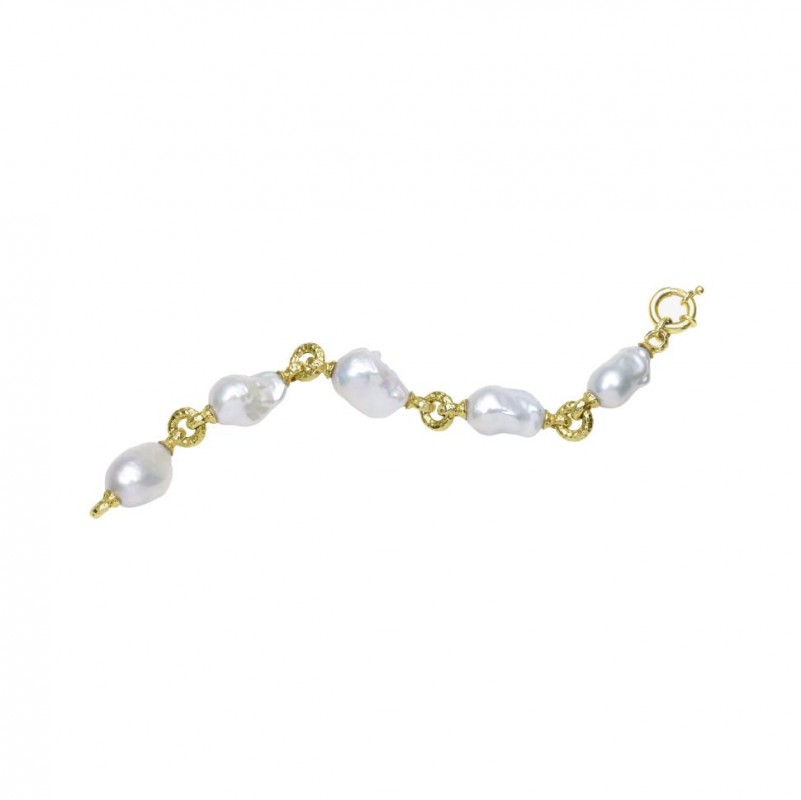 14kt Yellow Gold Hammered Baroque Pearl Bracelet