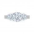 Diamond Three-Stone Cathedral Style Engagement Ring in 14K White Gold (Semi-Mount)