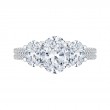 Oval Cut Diamond Three-Stone Cathedral Style Engagement Ring in 14K White Gold (Semi-Mount)