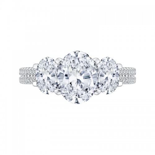 Oval Cut Diamond Three-Stone Cathedral Style Engagement Ring in 14K White Gold (Semi-Mount)