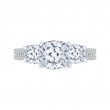 Cushion Cut Diamond with Sapphire Three-Stone Cathedral Style Engagement Ring in 14K White Gold (Semi-Mount)