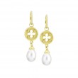 14kt Yellow Gold Clover Shield White Pearl Drop & Diamond Earring Charms