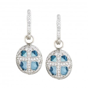 14kt White Gold Blue Topaz & Diamond Oval Cross Earring Charms