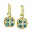 14kt Yellow Gold London Blue Topaz & Diamond Cross Earring Charms