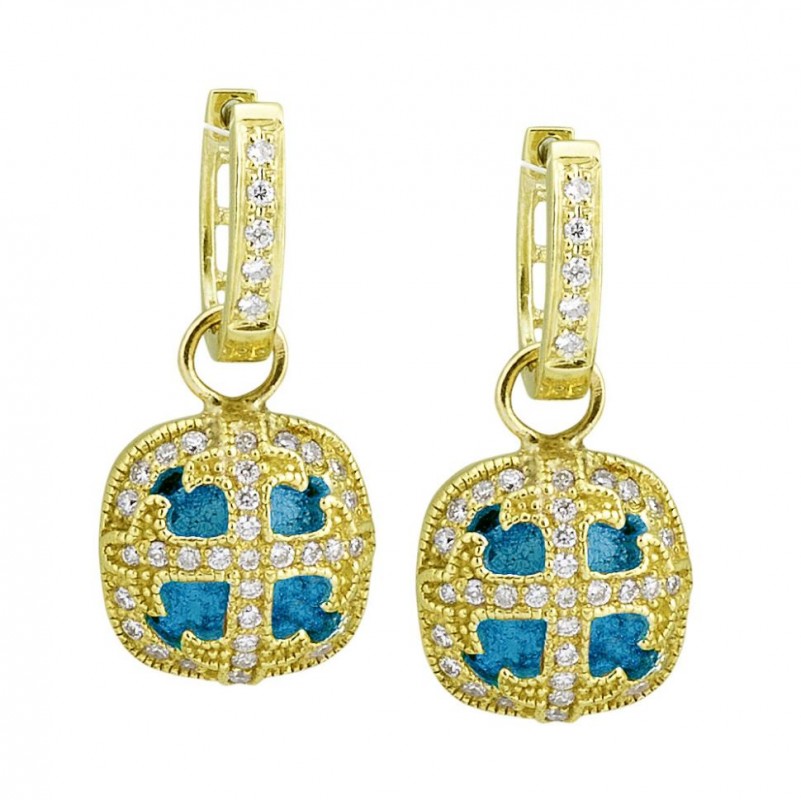 14kt Yellow Gold London Blue Topaz & Diamond Cross Earring Charms