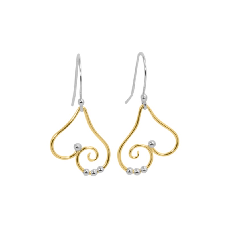 SARATOGA JEWELS STERLING SILVER/YELLOW GOLD FILLED HEART EARRINGS - DEW DROP COLLECTION