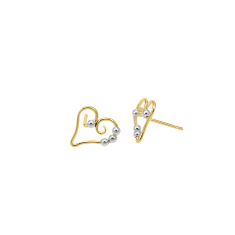 SARATOGA JEWELS STERLING SILVER AND YELLOW GOLD FILLED DEW DROP HEART POST EARRINGS