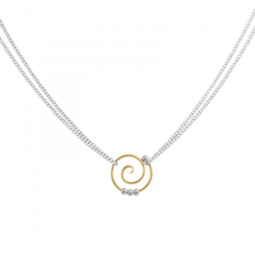 SARATOGA JEWELS 18 INCH STERLING SILVER/YELLOW GOLD FILLED SPIRAL DOUBLE CHAIN NECKLACE - DEW DROP COLLECTION