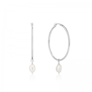 ANIA HAIE STERLING SILVER PEARL HOOP EARRINGS