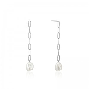 ANIA HAIE STERLING SILVER PEARL CHUNKY DROP EARRINGS