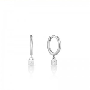 ANIA HAIE STERLING SILVER PADLOCK HUGGIE HOOP EARRINGS