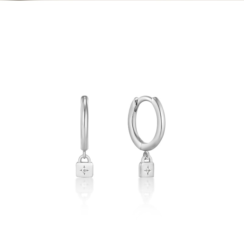 http://nfoxjewelers.bluestar-apps.com/upload/product/ANIA HAIE STERLING SILVER PADLOCK HUGGIE HOOP EARRINGS