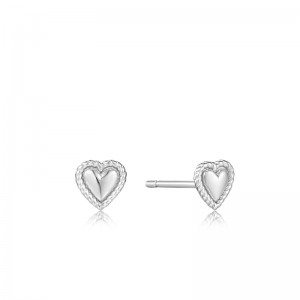 ANIA HAIE STERLING SILVER ROPE HEART STUD EARRINGS