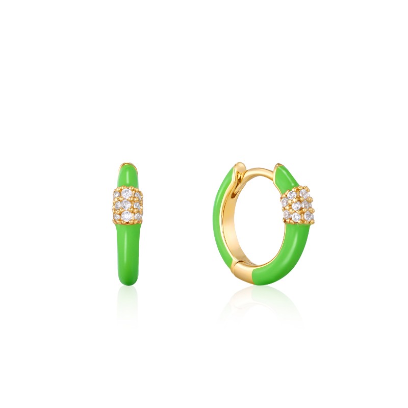 http://nfoxjewelers.bluestar-apps.com/upload/product/ANIA HAIE 14K GOLD PLATED ON STERLING SILVER NEON GREEN ENAMEL AND CZ CARABINER HOOP EARRINGS